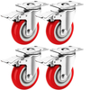 頑丈な安全デュアルロックレッドPUプレートスイベルキャスター