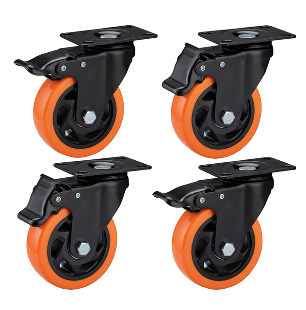 Industrie Duty 4 inch portocaliu de poliuretan cu placă rotile pivotante