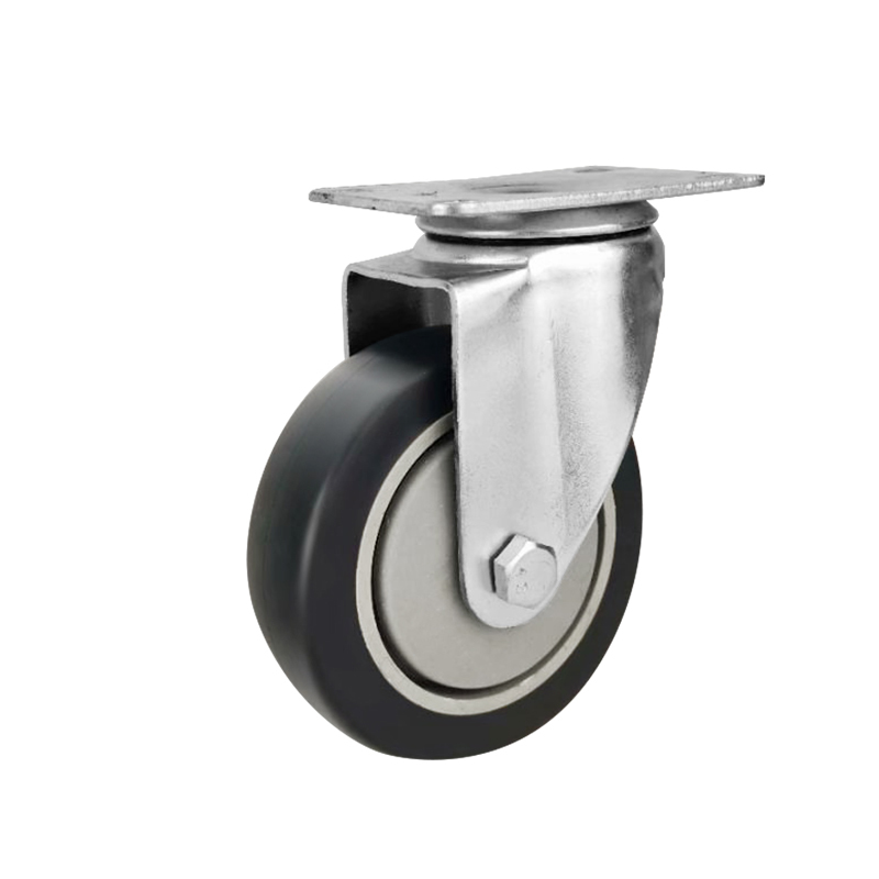 Roue de chariot &agrave; roulettes fixe pivotante en PU TPR gris noir PP